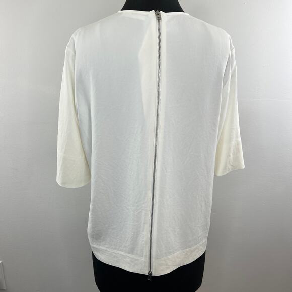 EVERLANE White Ivory Japanese GoWeave Crew Neck 3/4 Sleeve Back Zip Top Blouse 4 - Picture 4 of 7